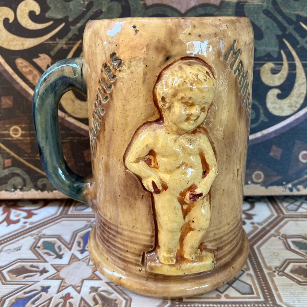 Vintage Mug Beer Stein Bruxelles Manneken Pis Art Pottery